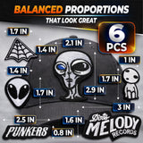 6 Pcs Embroidered Alien Iron-On Patches, 2.92 x 2.14 In